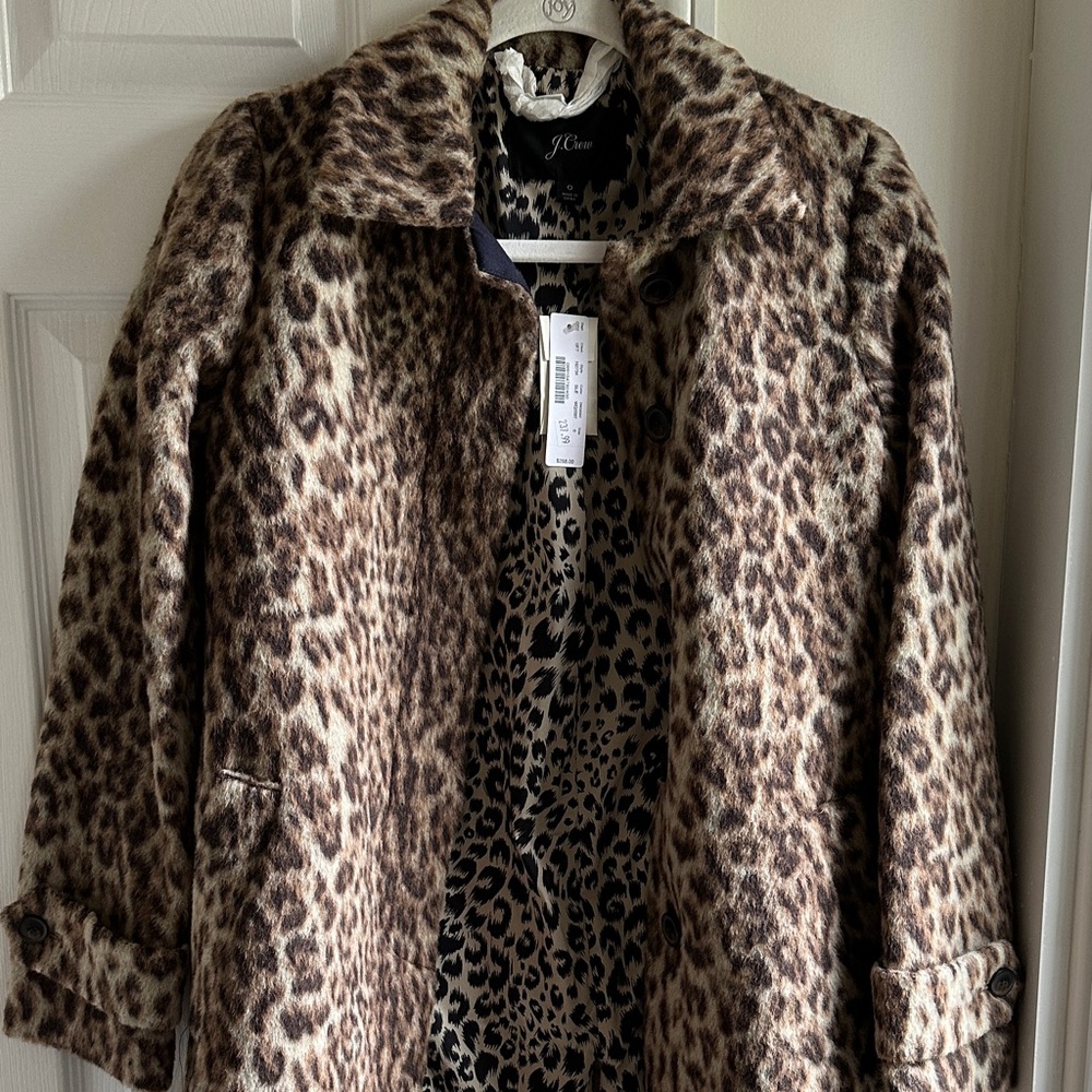 J. Crew Brown Leopard Print Wool Coat